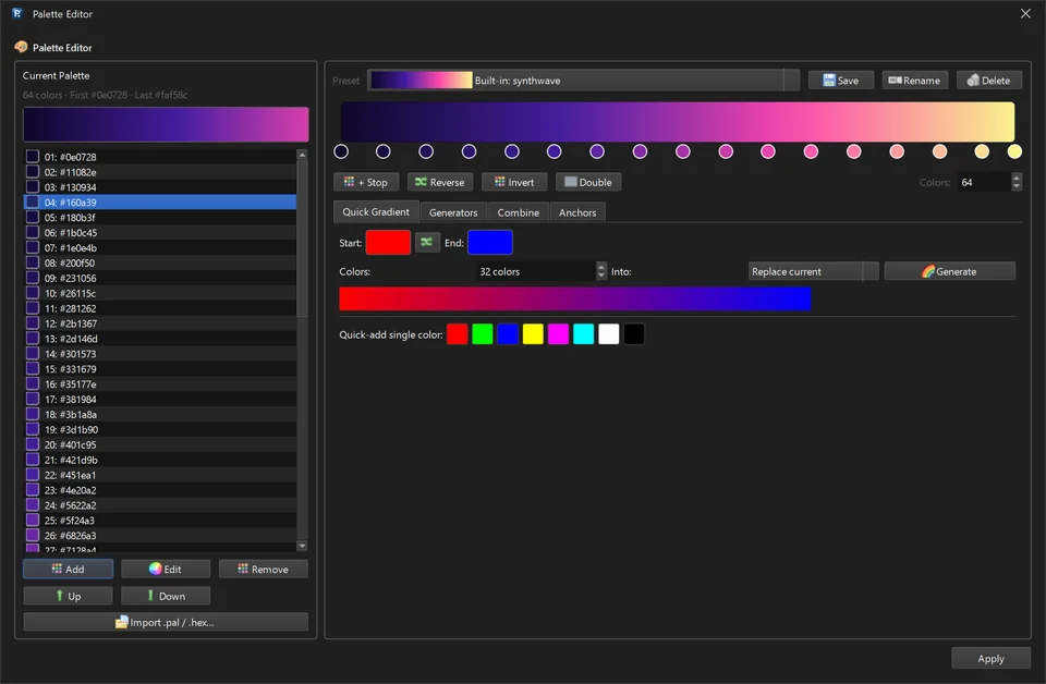 Palettes de couleurs et outils d’animation automatique LEDEdit Pro 2026