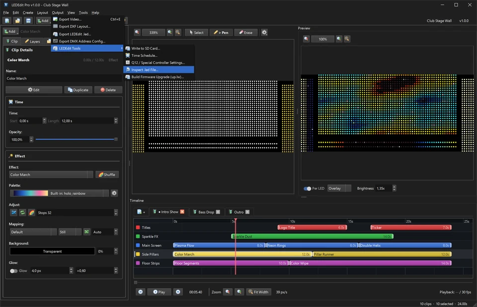 Sortie live et menu de routage LEDEdit Pro 2026