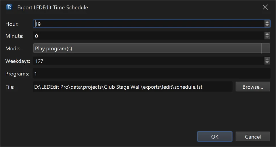 Programador horario de LEDEdit Pro 2026 para reproducción automática