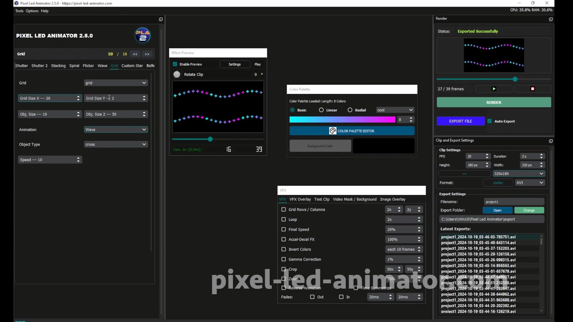 Interface de Pixel LED Animator