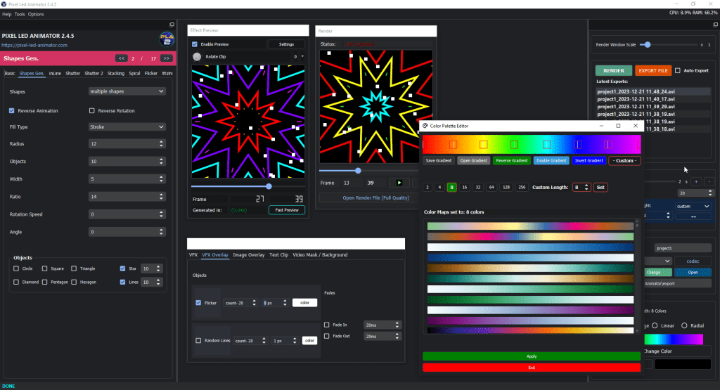 Logiciel Générateur d'Effets LED Professionnel - Interface de Création de Motifs